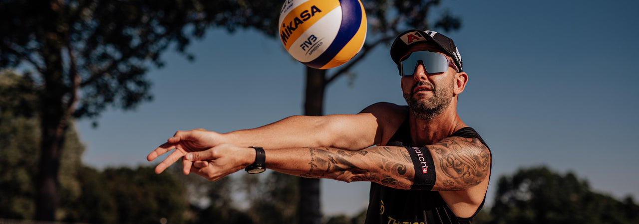 beachvolleyball players Doppler/Horst wearing J. Athletics sunglasses